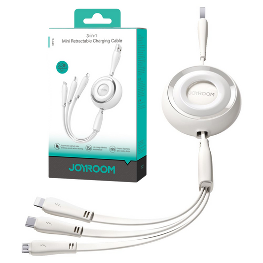 3 in 1 iPhone/Android Charging Retractable Cable - White