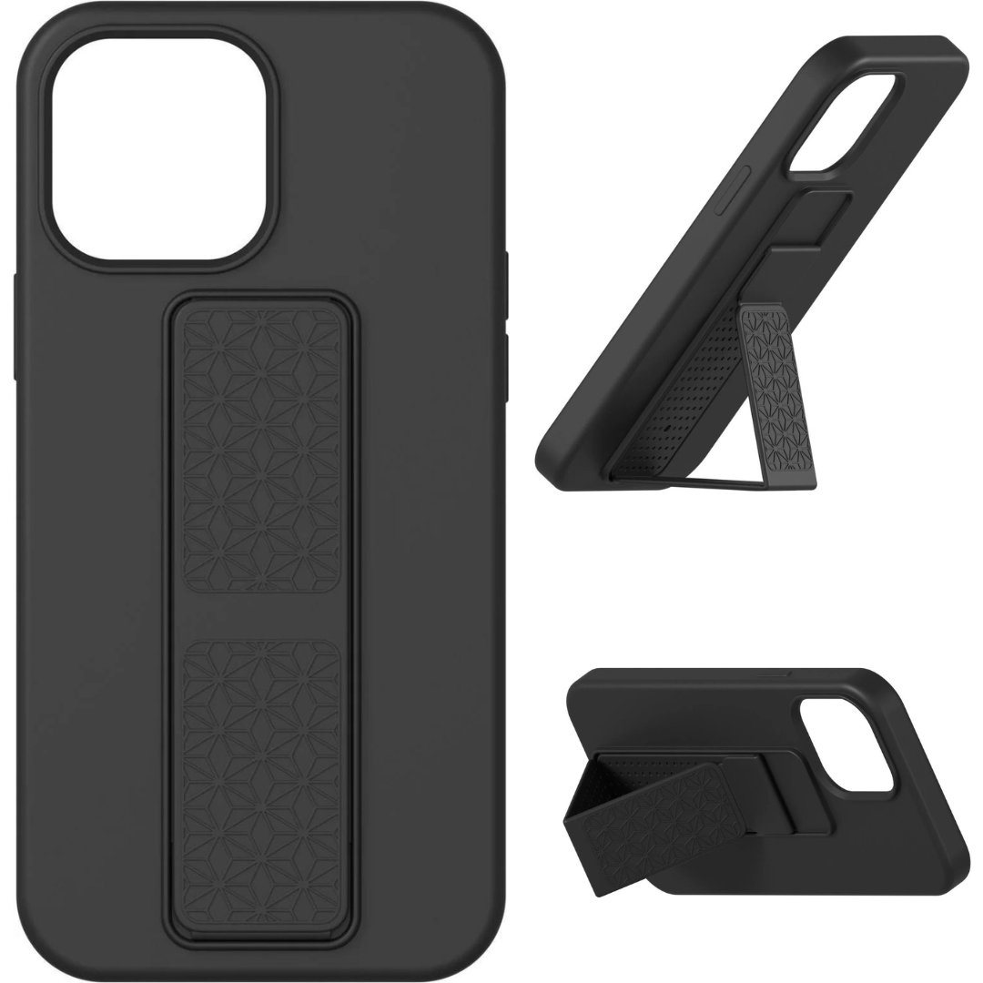 Silicone iPhone Case with Magnet Grip Stand - Black