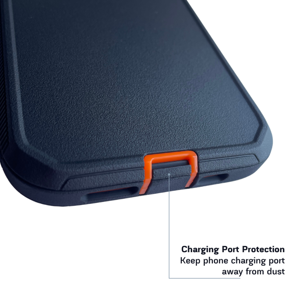 Bottom view of iPhone protective case Black orange