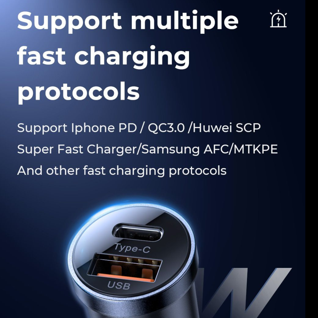 Dual Port Car Charger USB-A And USB-C - Black