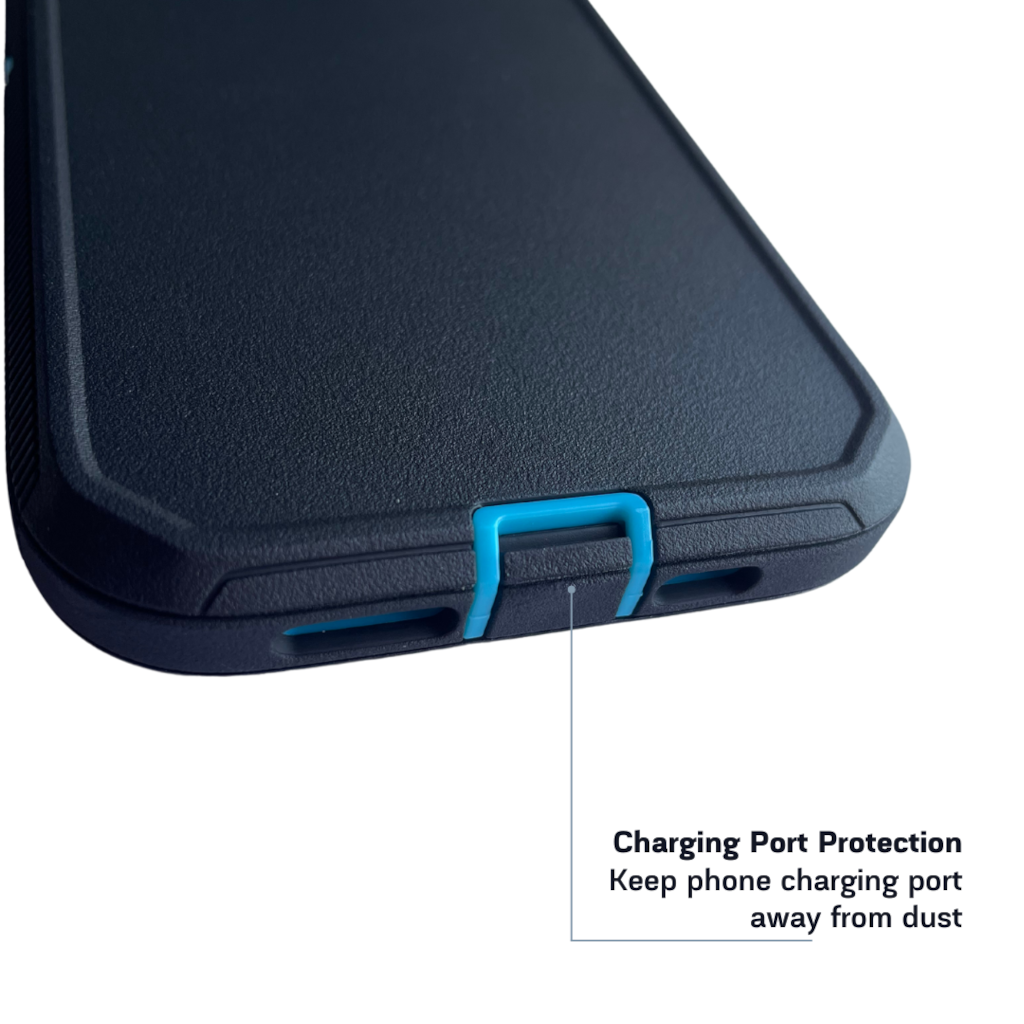 Bottom view of iPhone protective case Black blue