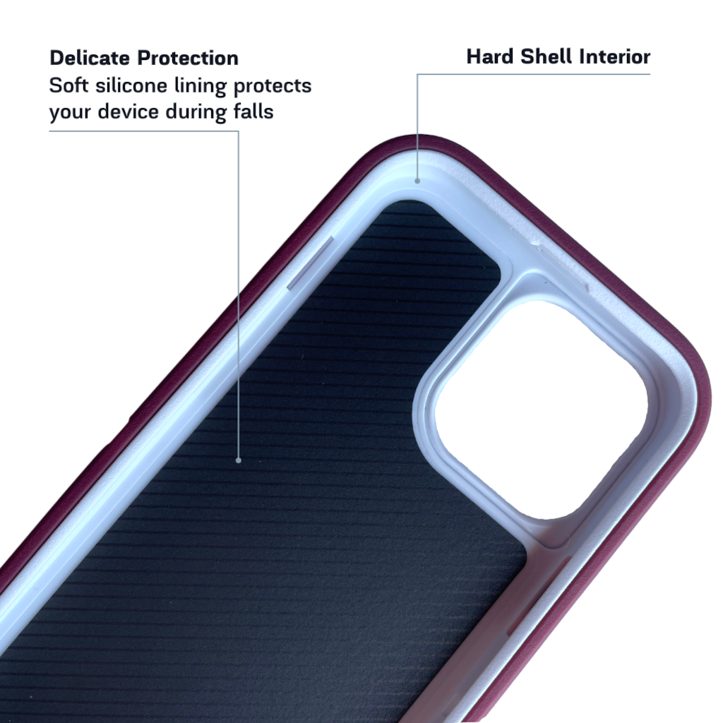 Inside view of iPhone protective case maroon and white color