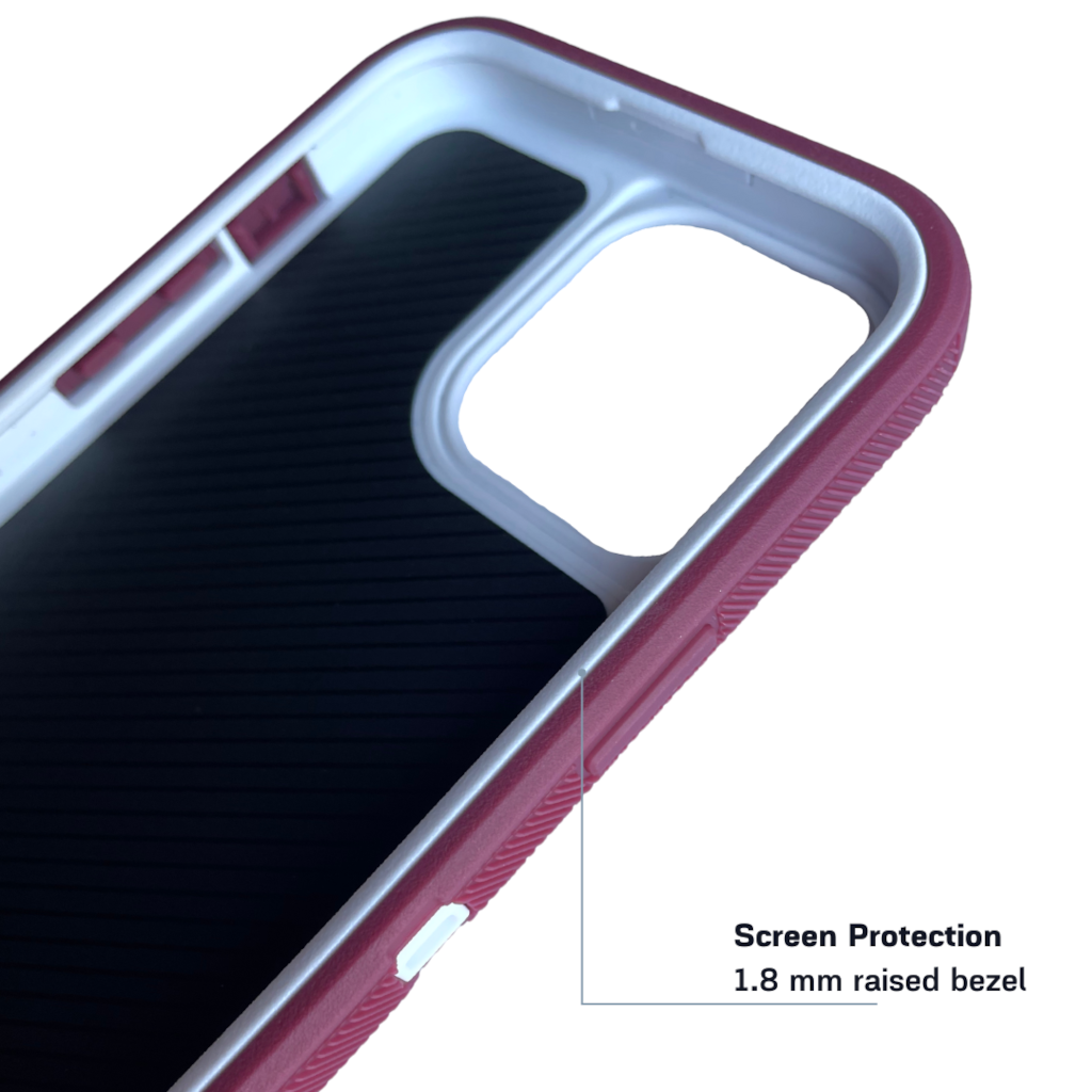 inside view of iPhone protective case maroon and white color
