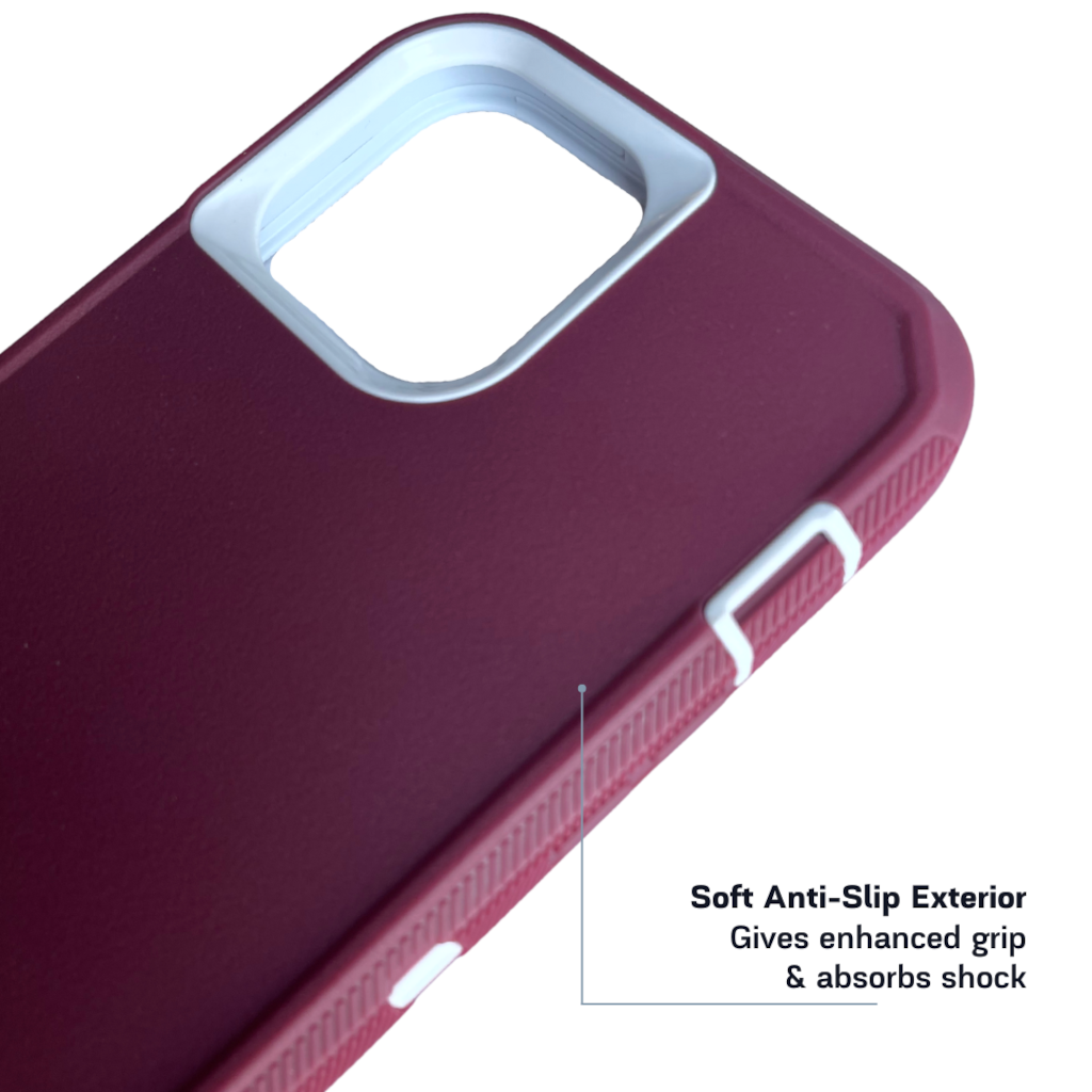 back side view of iPhone protective case maroon and white color