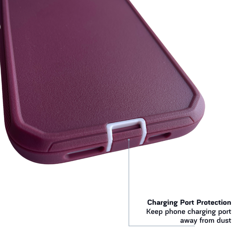 iPhone protective case maroon and white view from the bottom