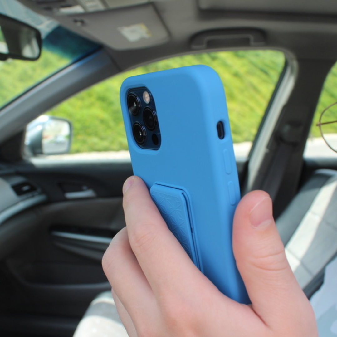 Silicone iPhone Case with Magnet Grip Stand - Blue