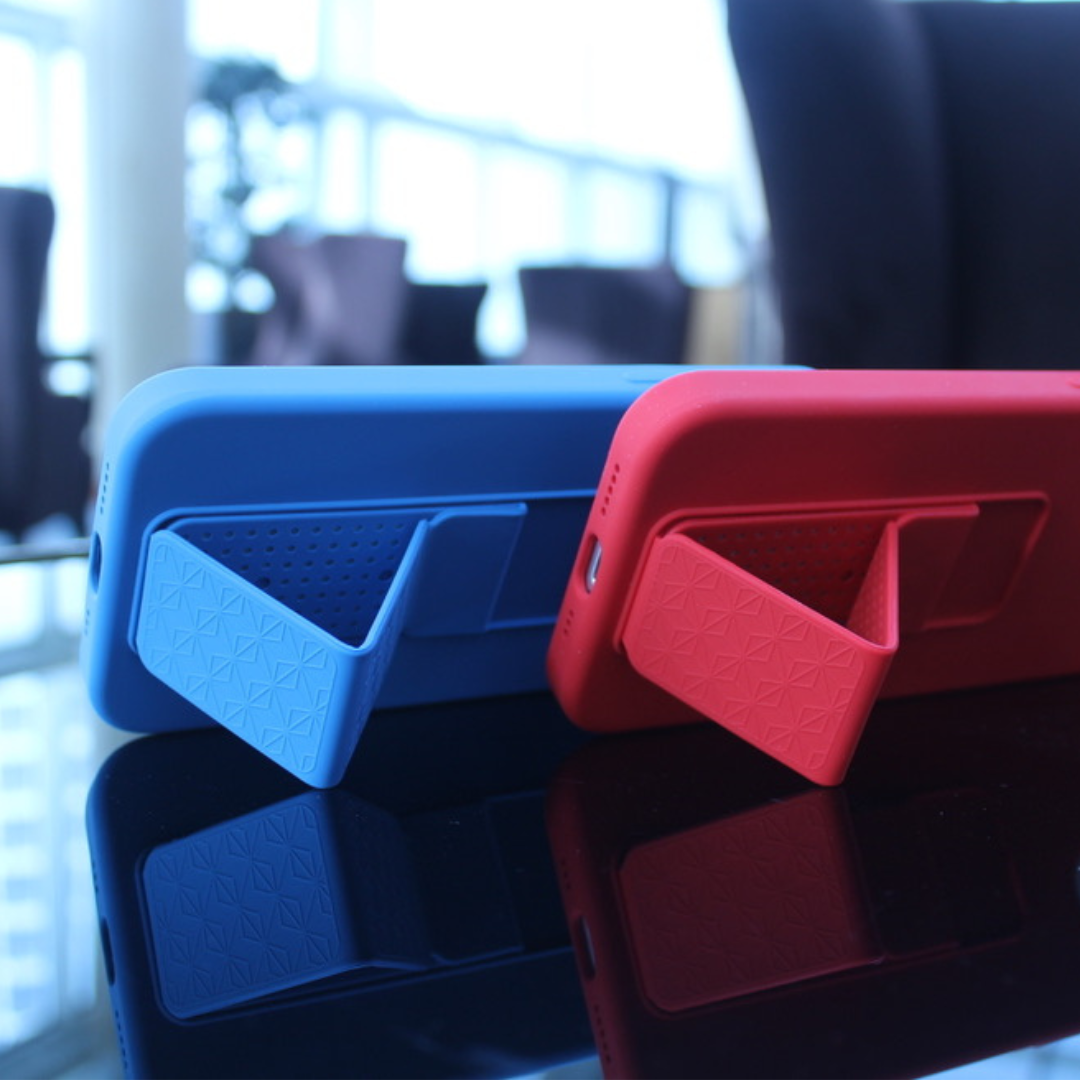 Silicone iPhone Case with Magnet Grip Stand - Blue