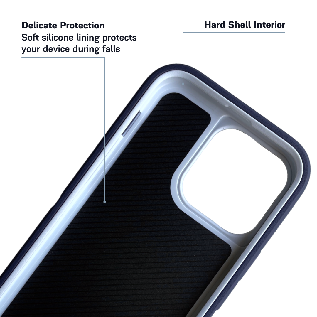 Inside view of iPhone protective case navy and white color