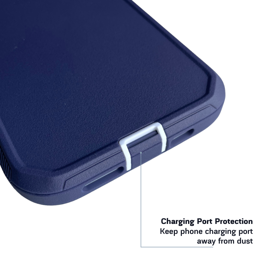 Bottom view of iPhone protective case navy and white color