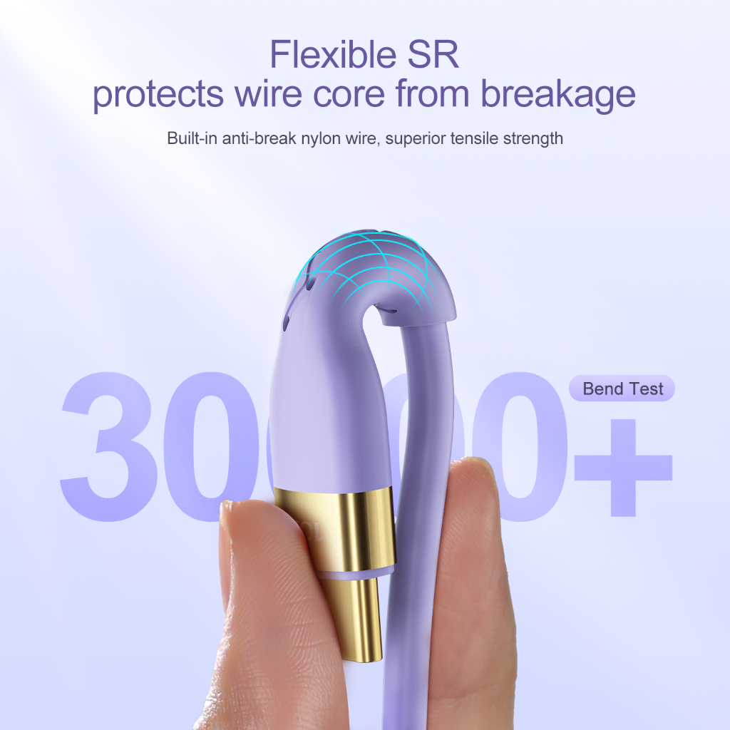 Bended 100w Silicone purple cable with bend test info