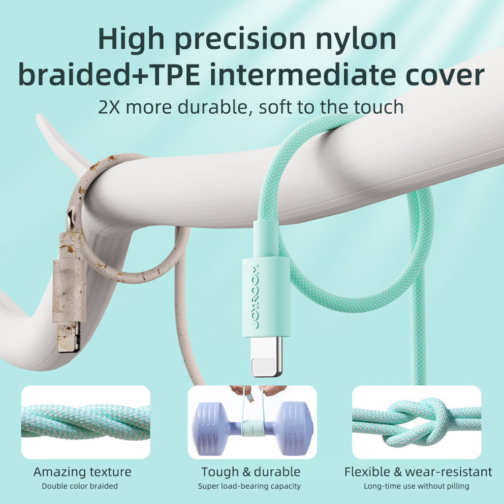 Display of two different cable one green and other white with various damage on the white