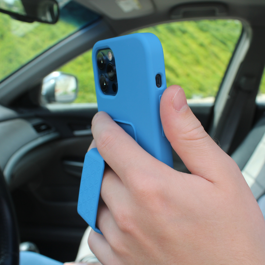 Silicone iPhone Case with Magnet Grip Stand - Blue