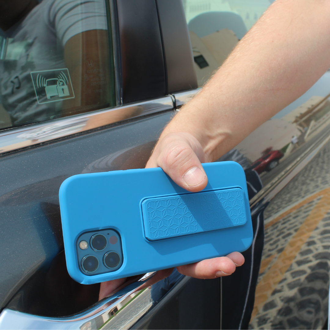 Silicone iPhone Case with Magnet Grip Stand - Blue