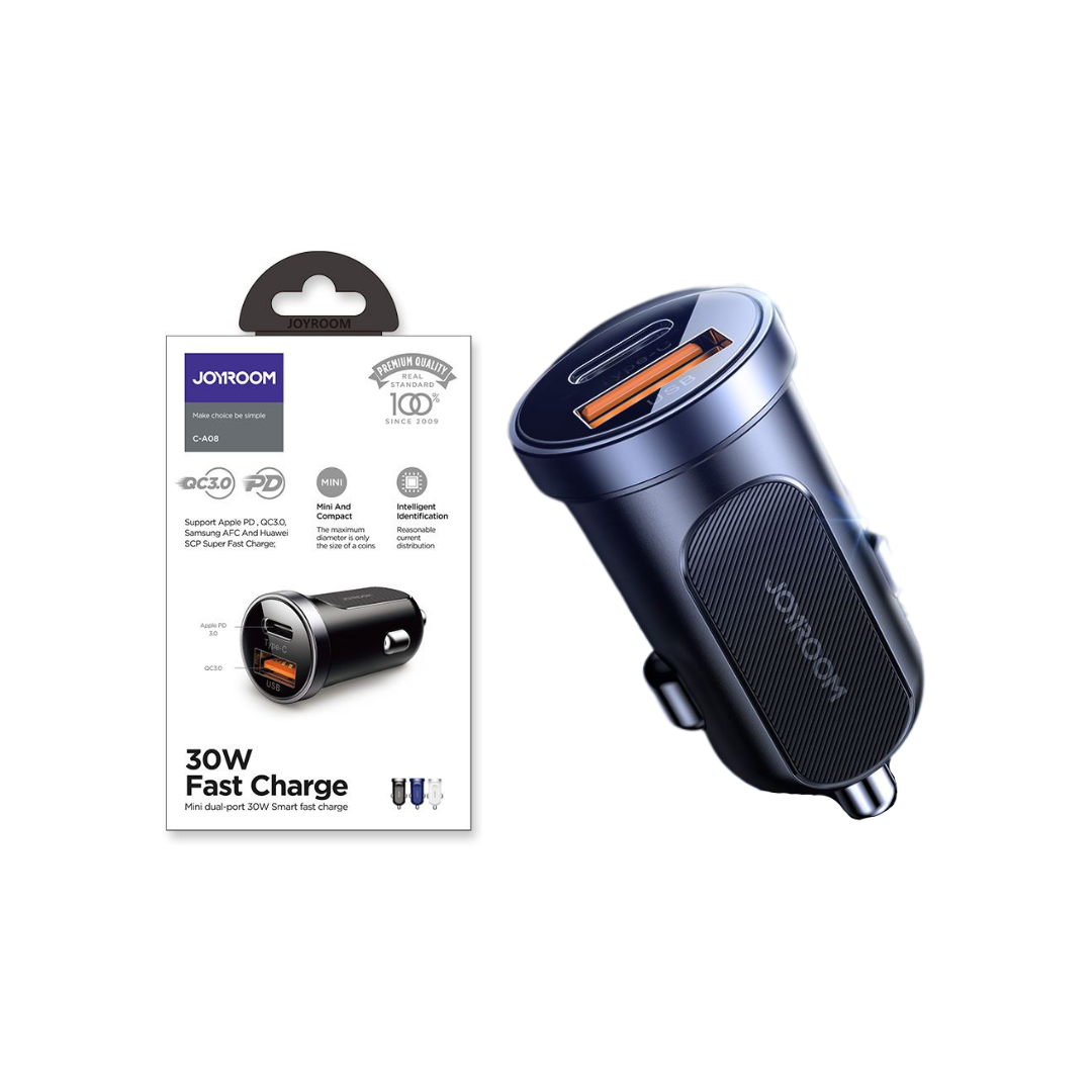 Dual Port Car Charger USB-A And USB-C - Black