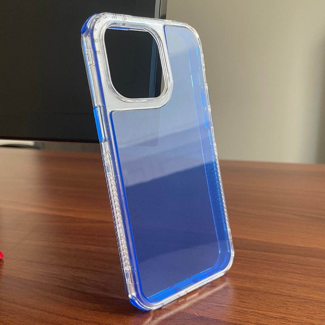 iphone protective case blue color on the table
