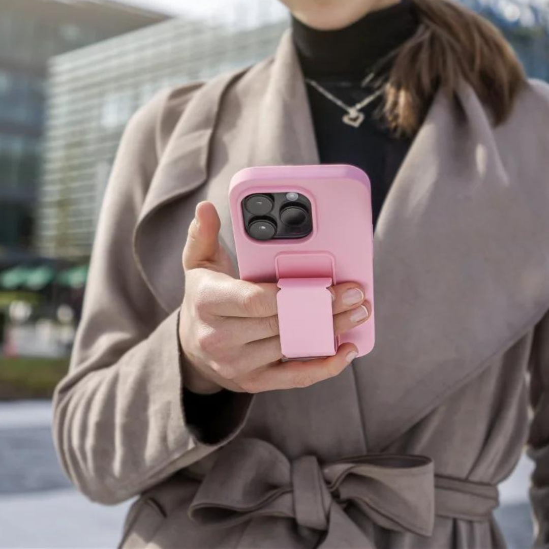 Silicone iPhone Case with Magnet Grip Stand - Pink