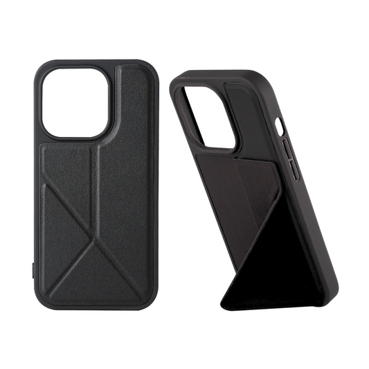 Leather Iphone Case With Stand - Black