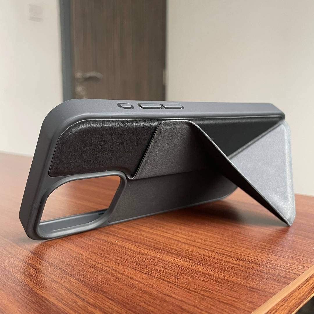 Leather Iphone Case With Stand - Black