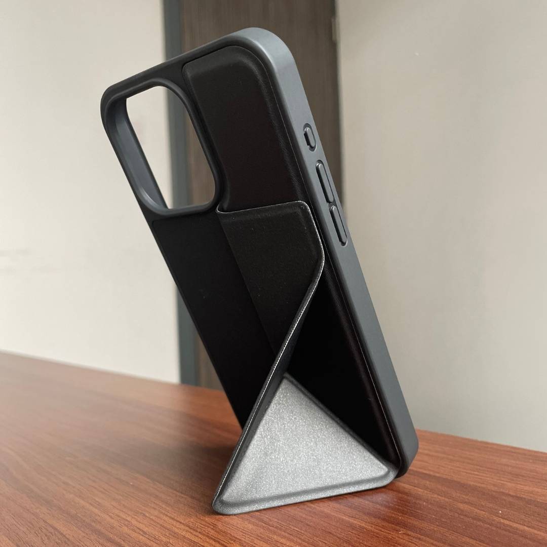 Leather Iphone Case With Stand - Black