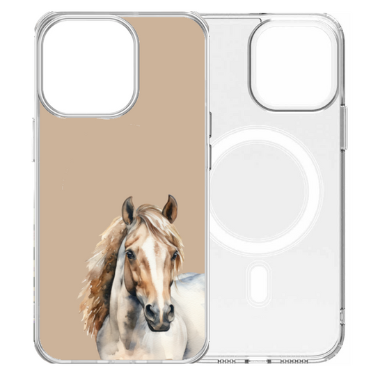 Display of magsafe case from outside and inside with white horse sticker