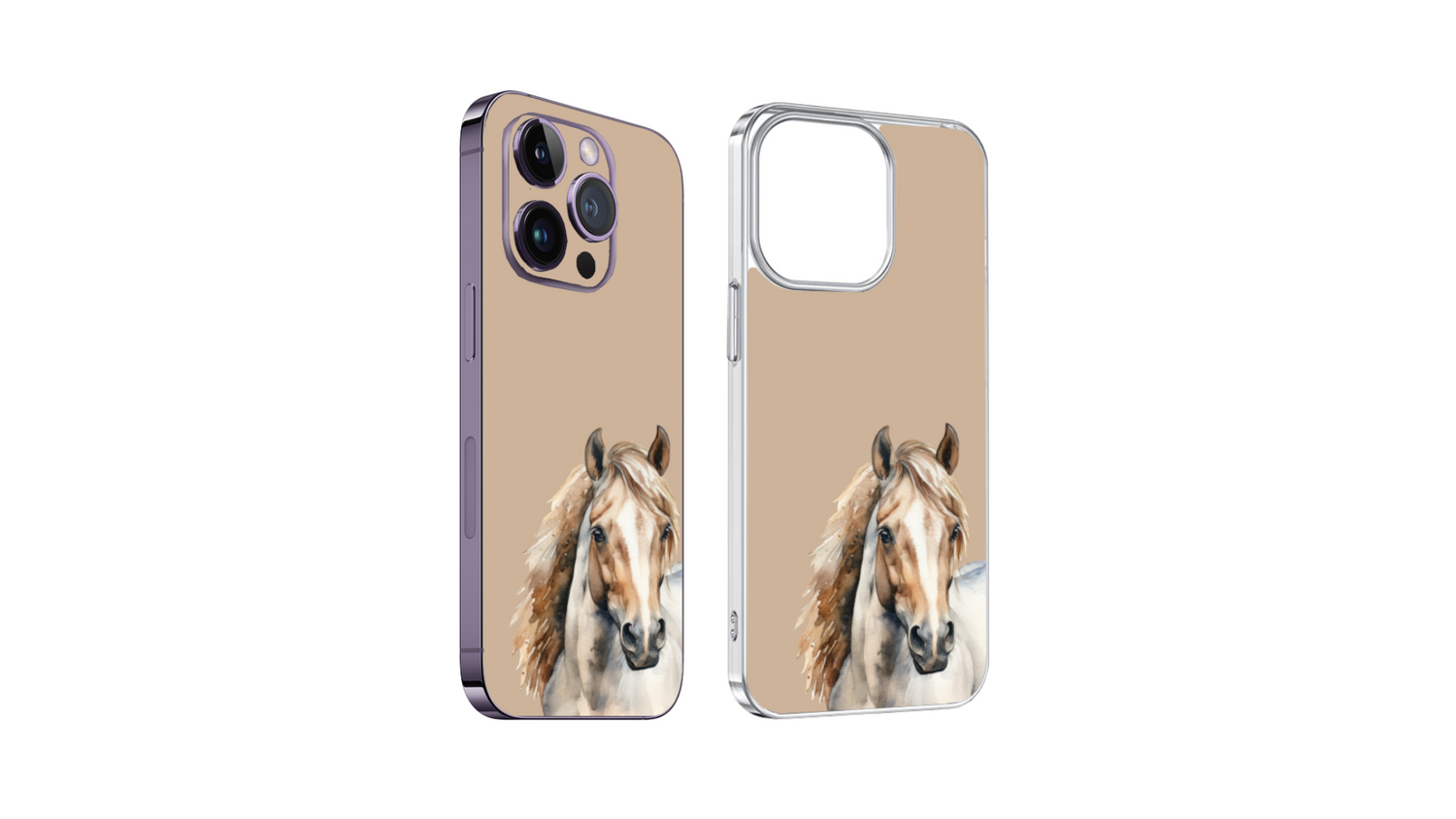 Display of iPhone Skin and Magsafe Case with a White horse Design 