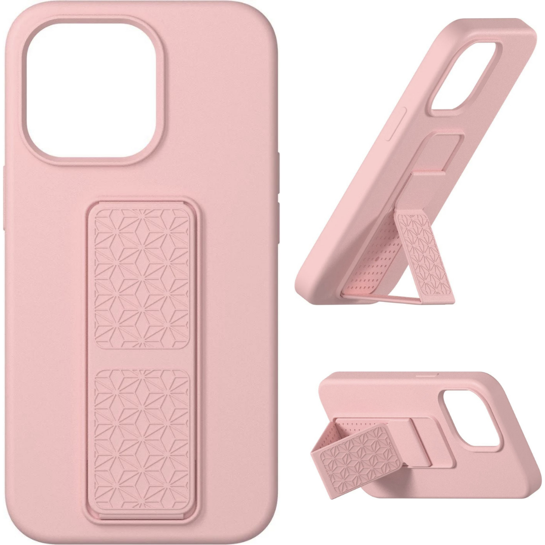 Silicone iPhone Case with Magnet Grip Stand - Pink