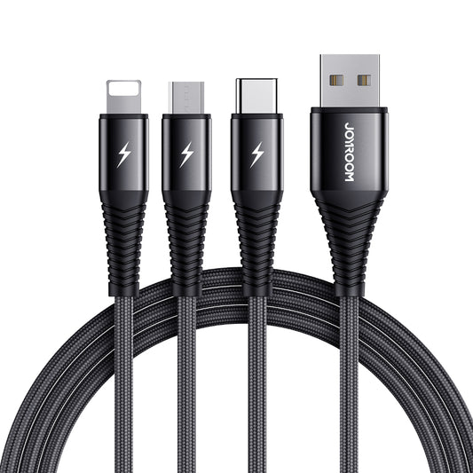 3 in 1 iPhone Android charging cable black