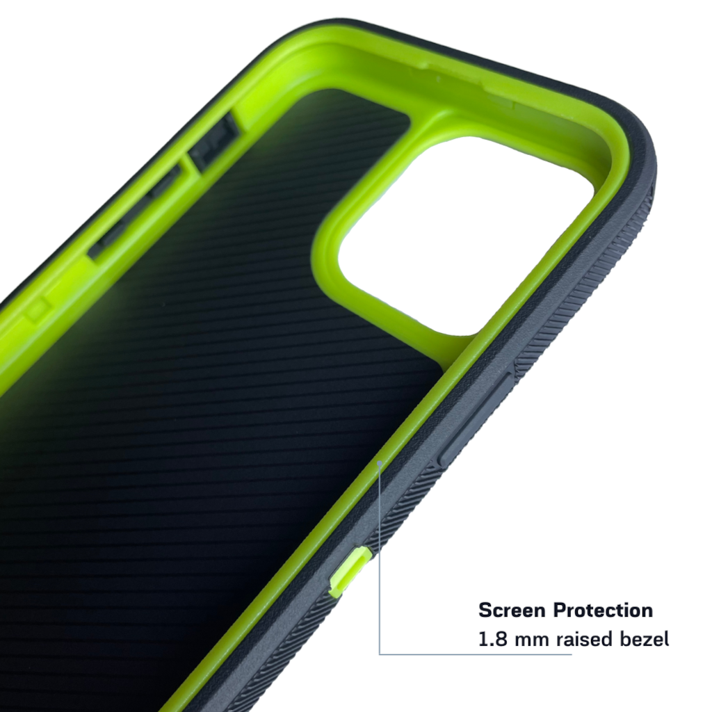 Side view of iPhone protective case Black green