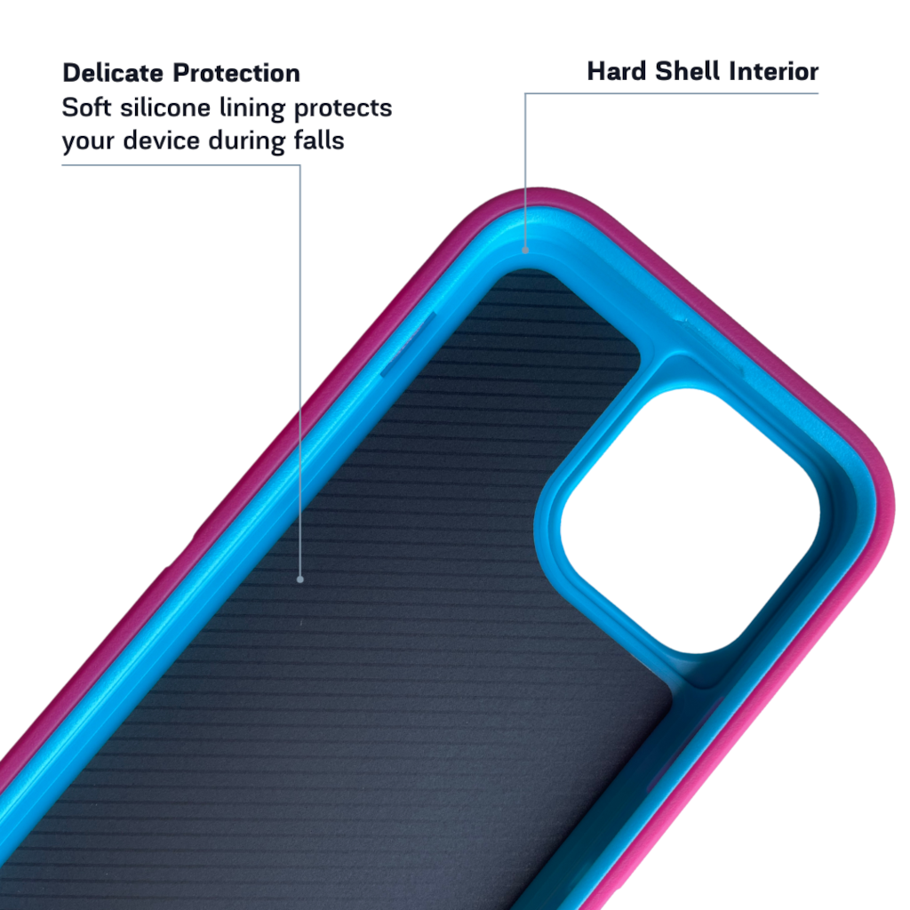 Inside view of iPhone protective case pink and blue color