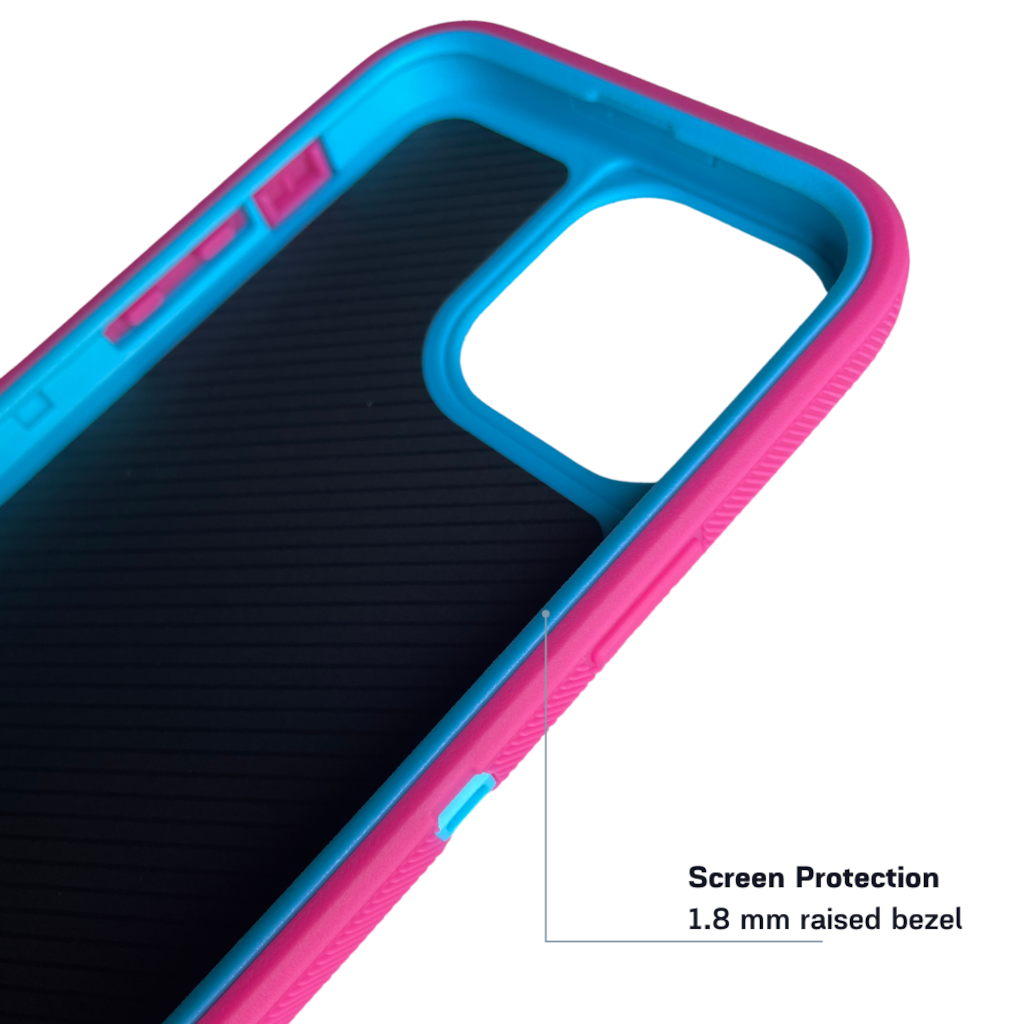 Inside view of iPhone protective case pink and blue color