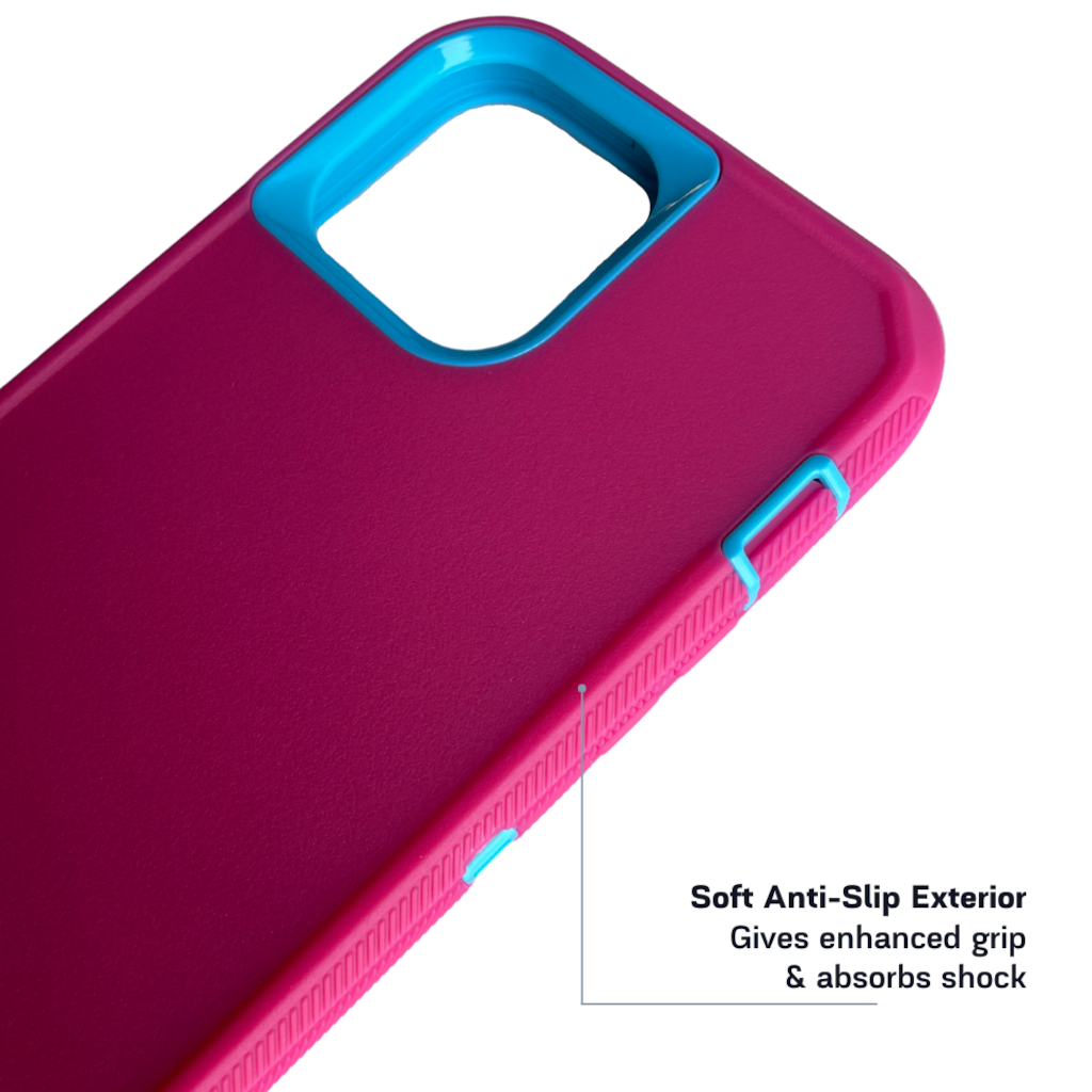 backside view of iPhone protective case pink and blue color