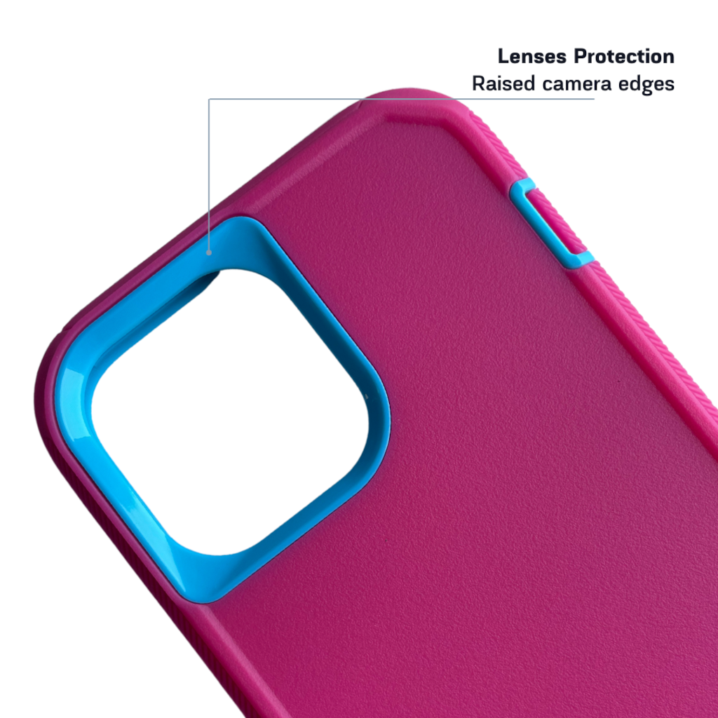 backside view of iPhone protective case pink and blue color