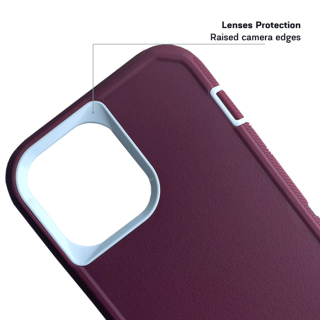 back side view of iPhone protective case maroon and white color