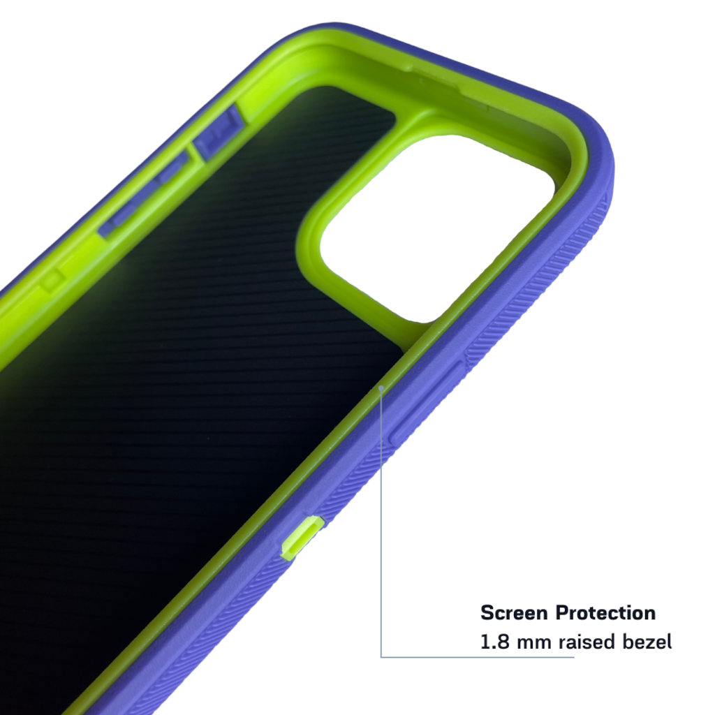 Inside view of iPhone protective case purple and green color