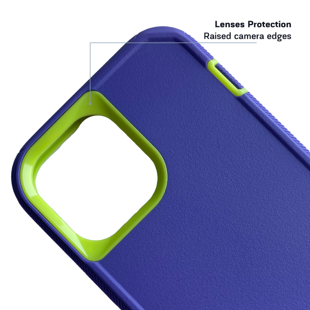 backside view of iPhone protective case purple and green color