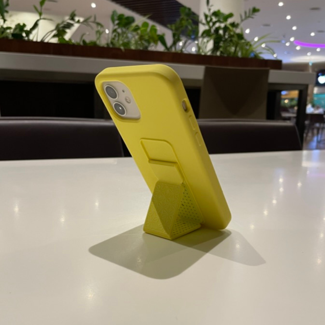 Silicone iPhone Case with Magnet Grip Stand - Yellow