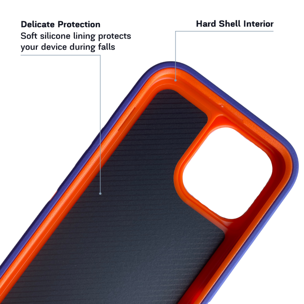 Inside view of iPhone protective case purple and orange color