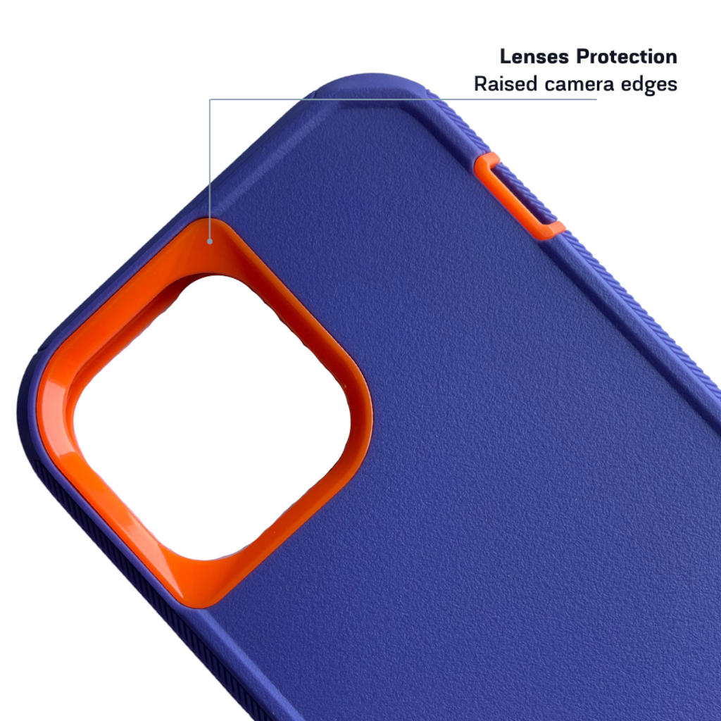 backside view of iPhone protective case purple and orange color