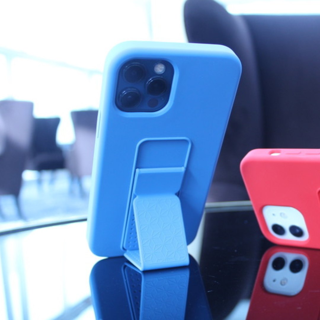 Silicone iPhone Case with Magnet Grip Stand - Blue