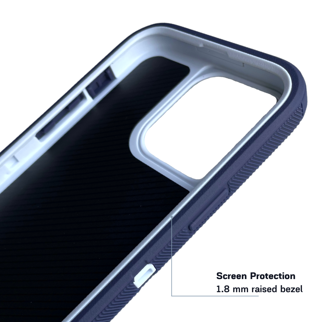 Inside view of iPhone protective case navy and white color