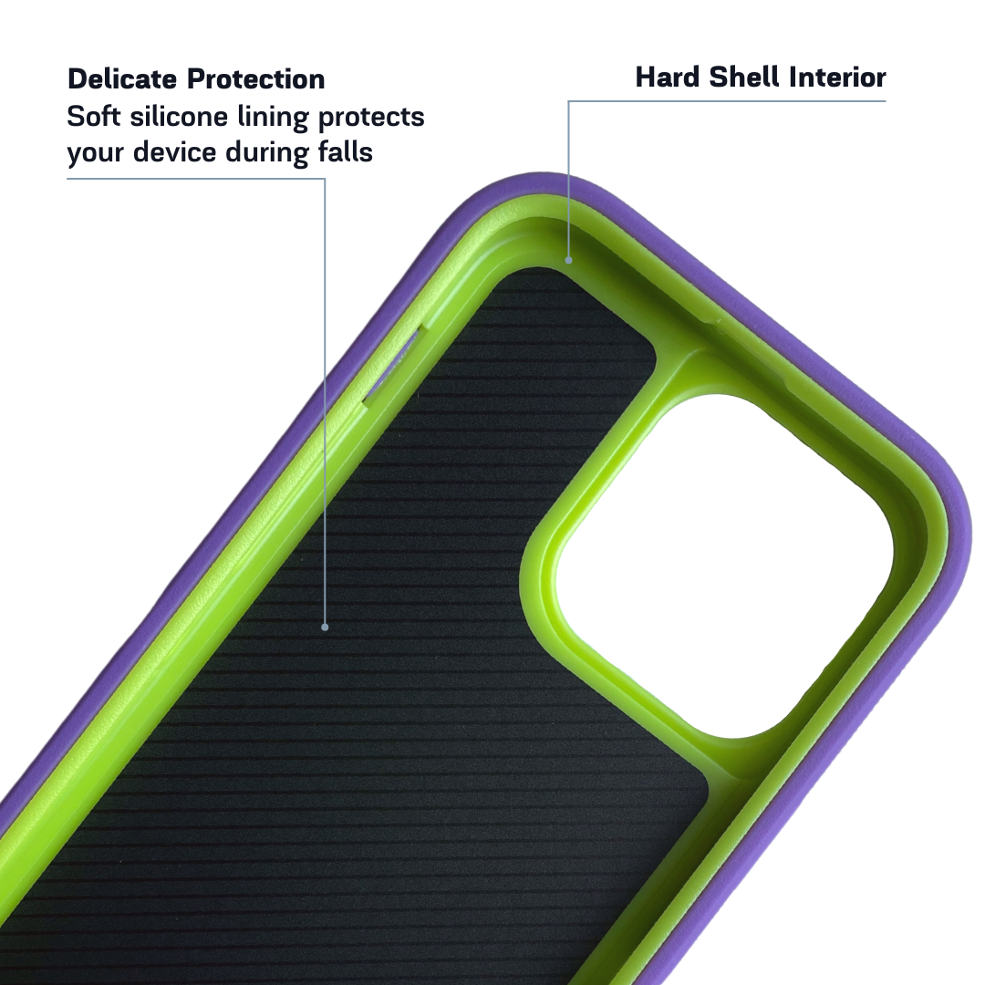 inside view iPhone protective case light purple green