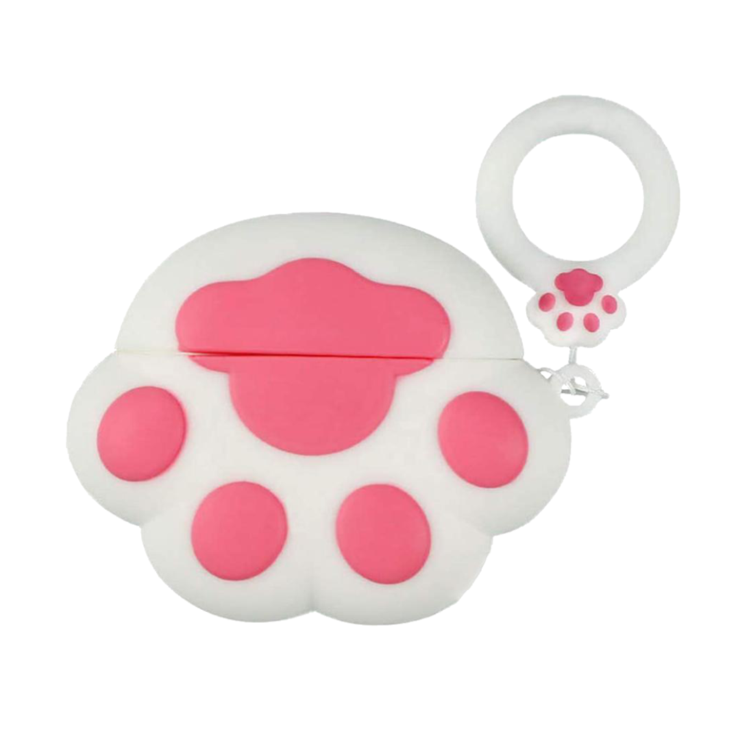 White and pink Silicone airpods case shaped like a cat paw